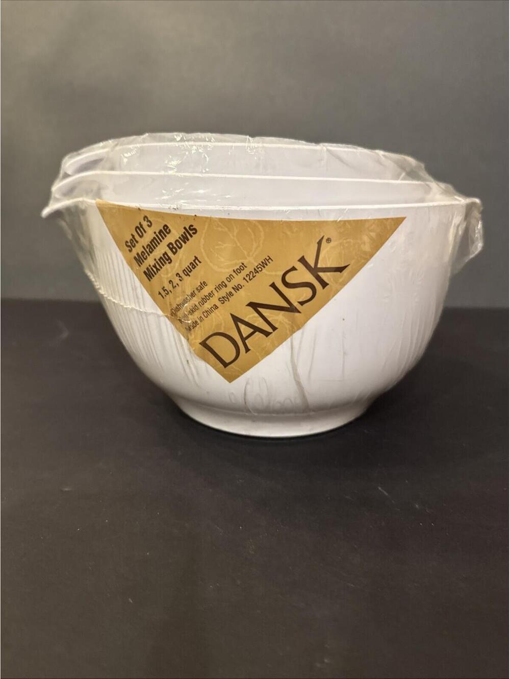 NEW Set of 3 Vtg DANSK White Melamine Mixing Nesting Bowls Spout Handle Non Slip